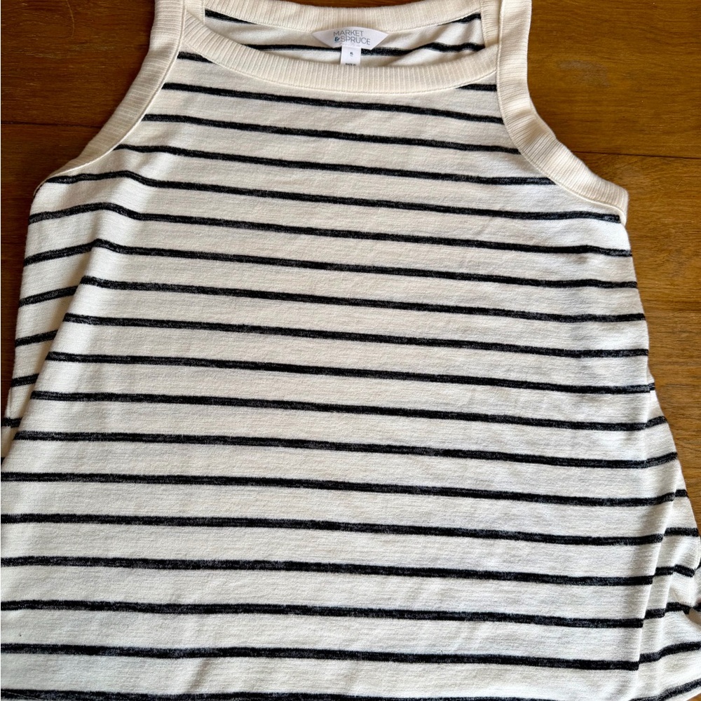 Market & Spruce Black and Cream Striped Tank Top